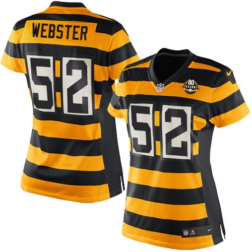 Women's Limited Mike Webster 80th Anniversary Nike Jersey Gold/Black Alternate - #52 Throwback NFL Pittsburgh Steelers